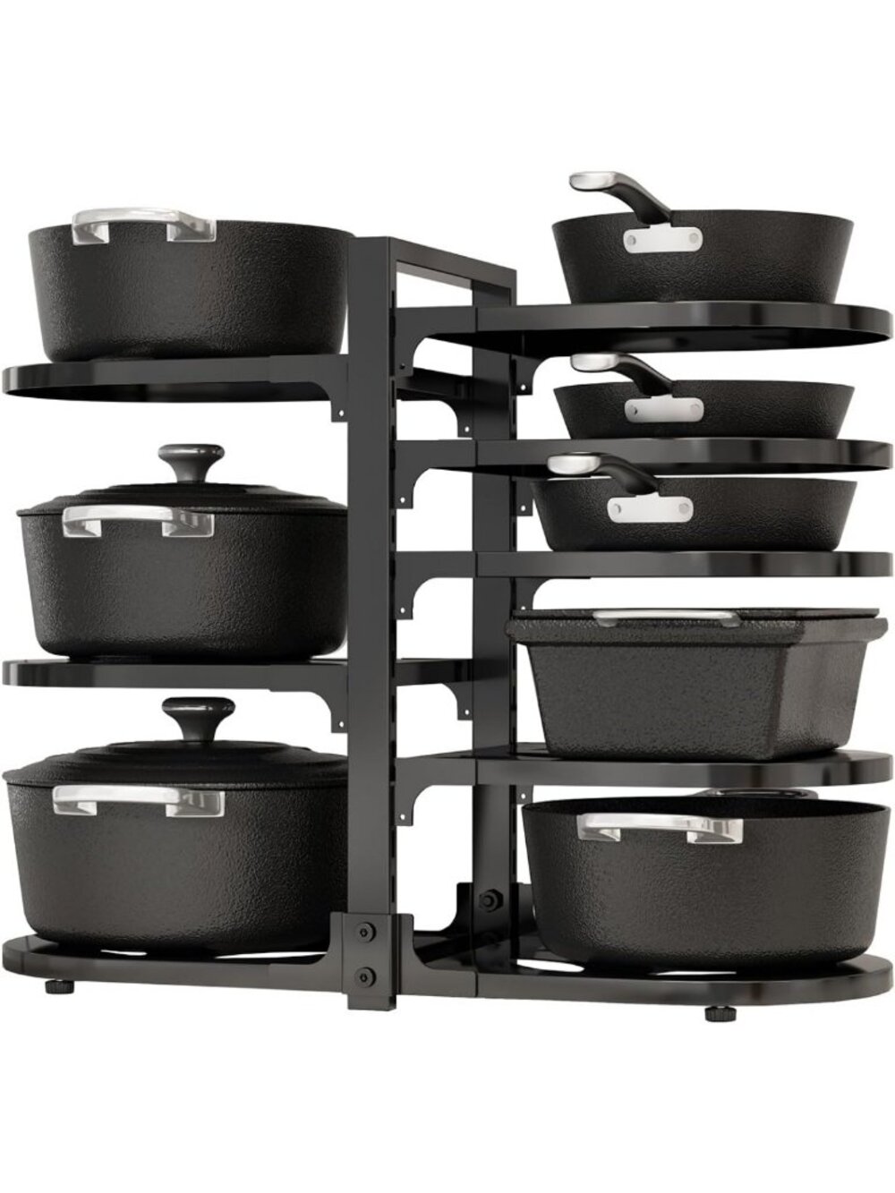 Adjustable 8-Tier Heavy Duty Pot & Pan Organizer for Kitchen Cabinets, Black